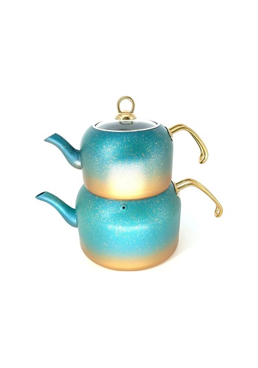 8250 Andıamo - Xl Boy - 4 Parça - Bio Granit,sağlıklı Pfoa, Ptfe Free Çaydanlık Seti-mentol Yeşil Gold - Yeşil