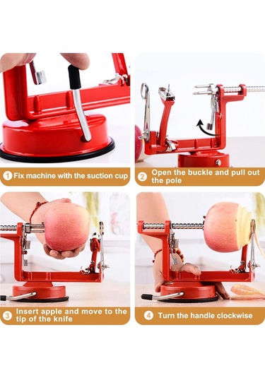 Geeksen Kırmızı Çelik Bıçaklı Sünger Tutuculu Elma-armut-havuç Soyucu Dilimleyici Çekirdekçı 2 Adet Değişim Çekirdek Kafası + 1 Adet Değişim Soyma Kafası Dahil Kırmızı