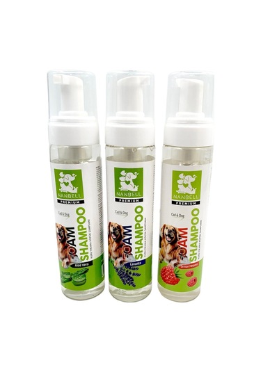 Nanbell Kedi Köpekler İçin 3 Farklı Kokulu Durulanmayan Şampuan Seti