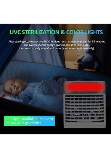 Ebitda 3 Hızlı Usb Soğutucu Fan - 41 Serinleten, Uv Dezenfekte, 7 Renk Led Masaüstü Klima - Ofis/yatak Odası/garaj İçin Etkili Soğutma