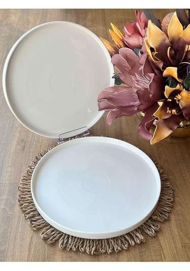 Porselen Yuvarlak Sunum Tabak 2'li Beyaz