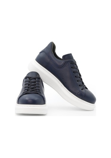 Günlük Gizli Topuklu Lacivert Hakiki Deri Boy Uzatan Ayakkabı Lacivert