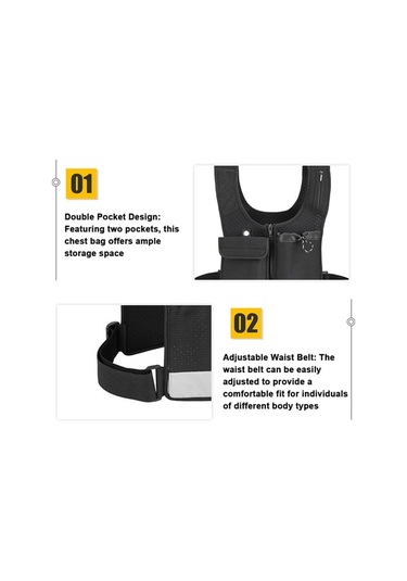 Novahub Erkekler İçin Su Geçirmez Koşu Göğüs Çantası - Ayarlanabilir Korse Ve Çift Cep Siyah Siyah