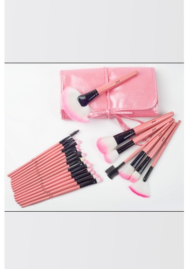 Hannah Bağcıklı Çantalı Makyaj Fırça Seti Pembe 32'li