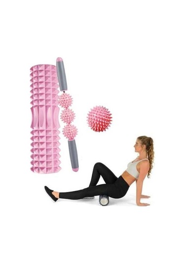 Dm Eva Köpük Rulo İçi Boş Kas Gevşetme Yoga Sütun Seti Pembe 33 Cm Pembe
