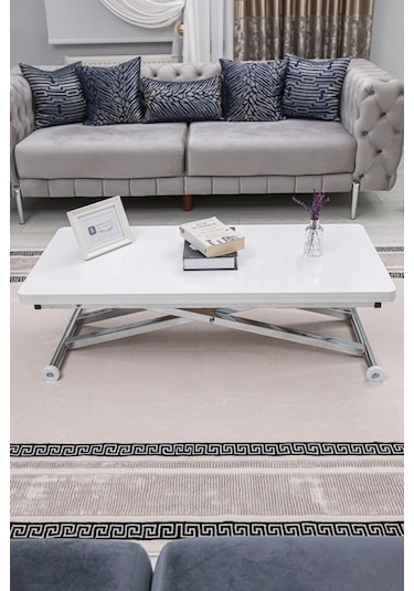 Home Üst Tabla Mdf Beyaz Oval Köşe Alt Krom