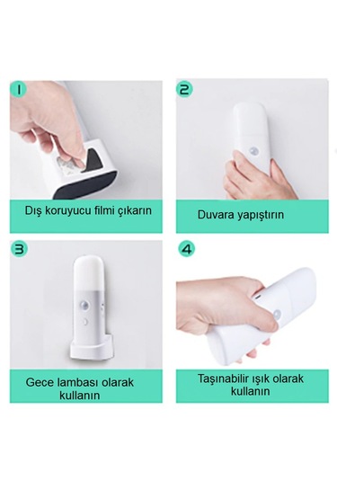 Hareket Sensörlü Şarjlı Led Gece Lambası 2000 Mah, 120 Algılama 5 Kademe Sos Modu Beyaz
