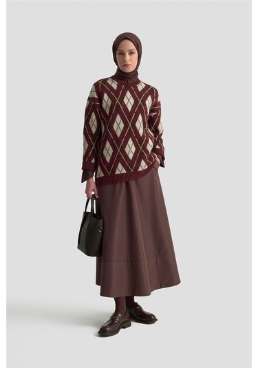 Armine Baklava Desenli Kazak 25kd6004 Bordo Bordo
