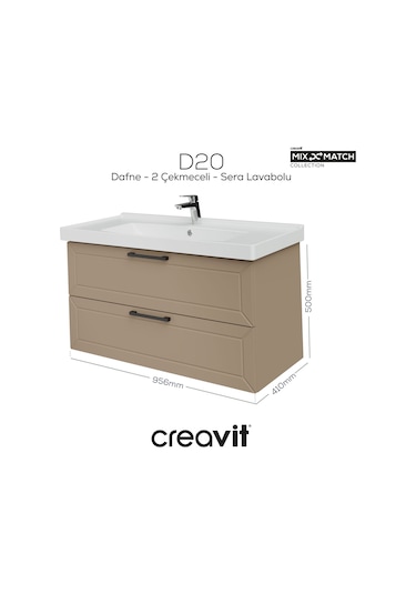 Creavit D20 100 Cm İki Çekmeceli Lavabo Dolabı Dafne Lake Kapak Dafne