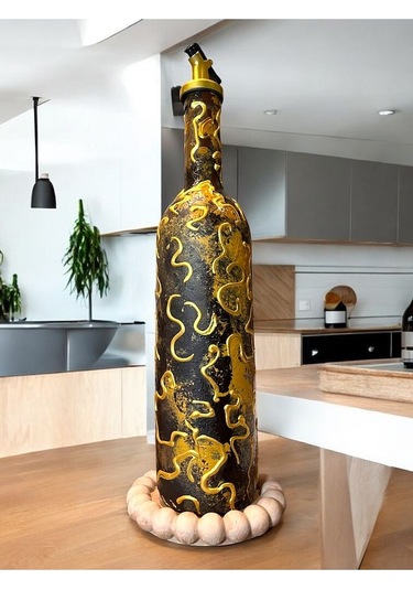 El Yapımı Altın Varaklı Yağdanlık Tasarım Sunum Standı İle Şık Mutfaklar Ve Sofralar Kahverengi