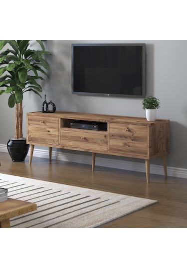 Mbes Mobilya Beyza Ahşap Ayaklı 140 Cm Atlantik Çam Tv Sehbası
