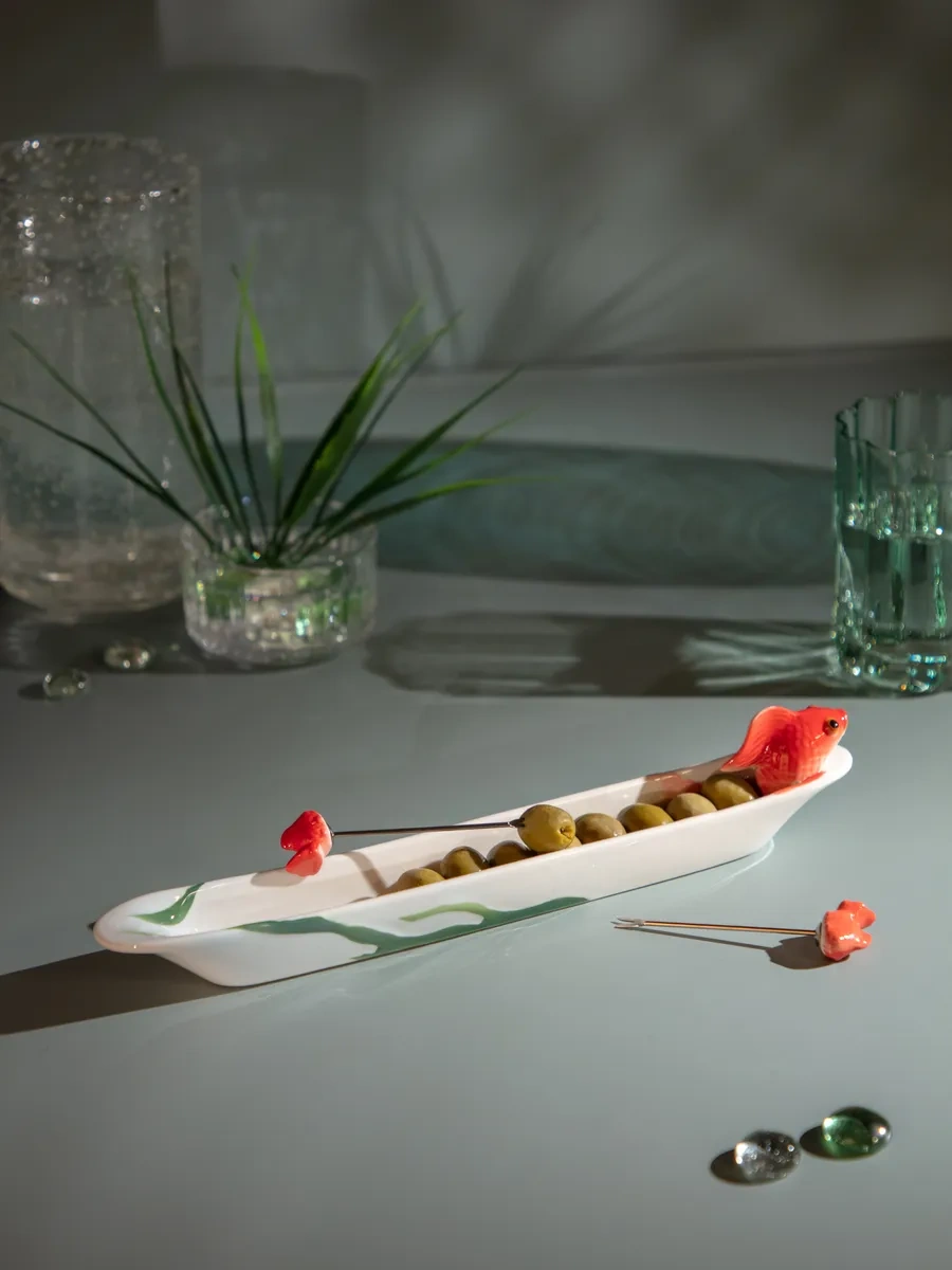 Lefard 30 Cm Altın Balık Servis Tabağı Çatallı 149185631 Beyaz