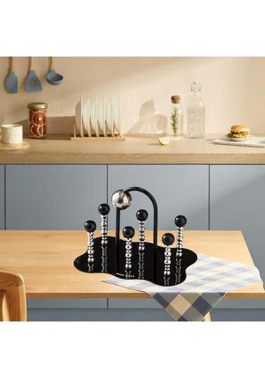 Trendooze 6 Süzgeci Yemek Masası Bardak Kurutma Rafı Ters Ofis Siyah Siyah