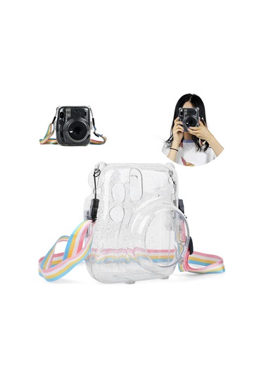 Vkemall 拍立得 Mini11 İçin Pvc Koruyucu Kılıf - Şeffaf Parlak Tozlu Tasarım, Çarpıklık Ve Dürtme Koruması, Kol Çantası İle Taşınabilir