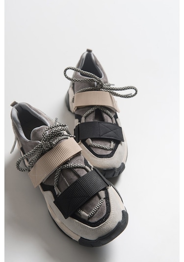 Lulen Siyah Vizon Sim Yazılı Cırtlı Kadın Spor Sneakers Siyah