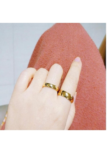 Altın Basit Pürüzsüz 4mm Ark Çelik Yüzük Paslanmaz Çelik Çift Yüzük El Takı 11 Altın