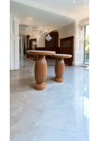 2 Li Ahşap Sehpa Seti Mantar Model Kahverengi Yan Sehpa