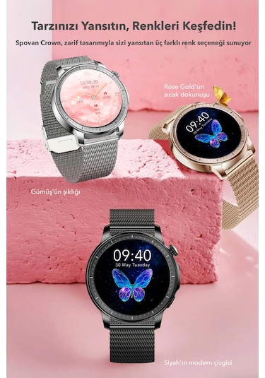 Spovan Papillon Crown Amoled Ekran Akıllı Saat (Distribütör Garantili)