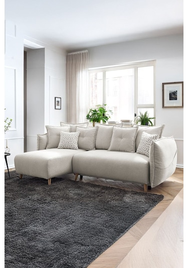 Puffy Sandıklı Köşe Koltuk Krem Sol Köşe Krem