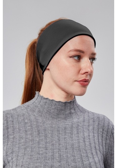 Kadın Spor Saç Bandı Bandana Penye Esnek Bone Dikissiz Siyah
