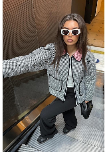 Siyah Pötikareli Cepli Kadın Mont Mg2488 Siyah