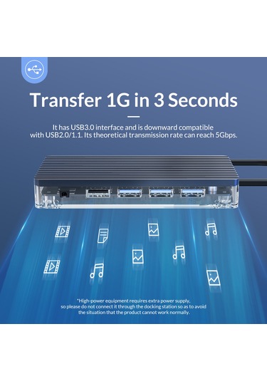 Orico 8 Portlu USB 3.0 100W RJ45 1000Mbps HDMI TF/SD Kart Okuyucu Çoklayıcı Gri