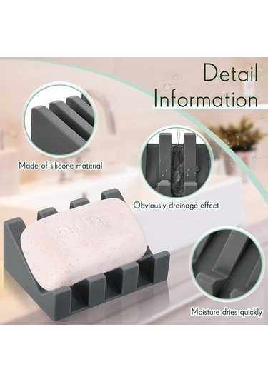 Besthome1 Silikon Sabun Tepsisi, Kendiliğinden Su Çıkaran Tasarım, Duş & Mutfak İçin, 2 Adet Koyu Gri Koyu Gri