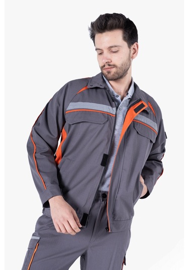 Turuncu Biyeli Reflektörlü Mont Gri - Turuncu