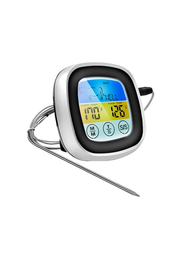 Padalink Siyah Dokunmatik Ekranlı Gıda Termometresi, 8 Et Türü Seçeneği, Zamanlayıcı Ve Alarm Özelliği, Çelik Prob, -10 C 250 C Aralığı, Sn124c Modeli Pil Yok Çok Renkli