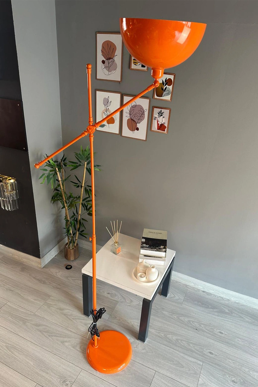 Turuncu Makas Gövde Lambader Hareketli Başlık Modern Dekoratif Metal Oturma Odası Çalışma Odası Zemin Lambası Turuncu