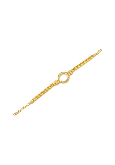 Altın Kaplama İmitasyon Zirkon Taşlı Zincirli Çeyrek Çerçeve Bileklik Blk-1166 Altın