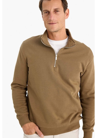 DeFacto Comfort Regular Fit Rahat Kalıp Fermuarlı Dik Yaka Basic Düz Sweatshirt X7405AZ24AUKH79