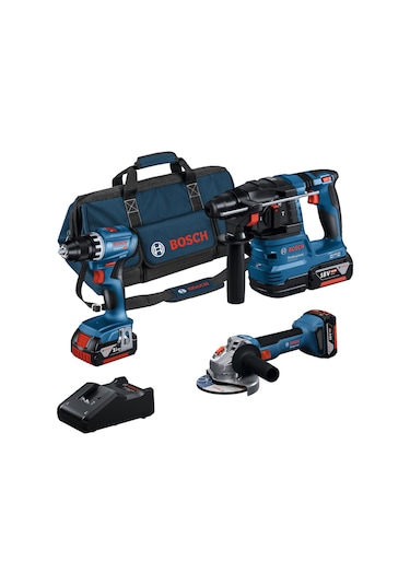 Bosch 18V Akülü Set GSR+GWS+GBH 3x 4.0Ah Akü + Şarj Aleti - 0615A5007L