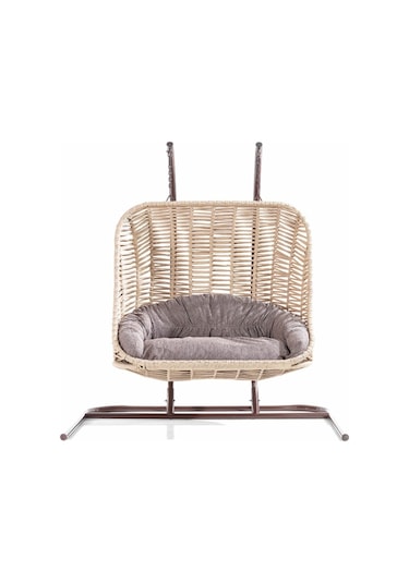 Decorfine Hamak Balina Model Çift Kişilik Rattan Salıncak Açik Kahve Krem