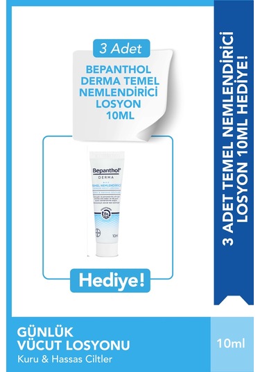 Bepanthol Derma Cilt Bakım Kremi 100 G + Temel Nemlendirici Losyon 3 x 10 ML