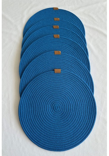 Yuvarlak Amerikan Servis Sofra Altlığı, Masa Dekoru Supla 33x33 6lı Mavi