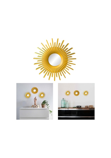 Suntek Yuvarlak Asılı Ayna Ev Şifonyer Dekor Duvar Aynaları Güneş Şekilli Altın