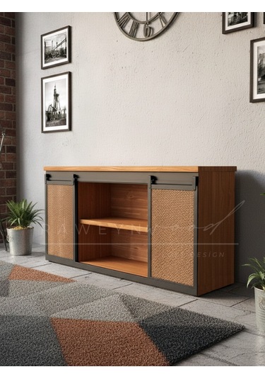 Raweyn Genus Doğal Ahşap Sürgülü Konsol 190cm Açık Ceviz