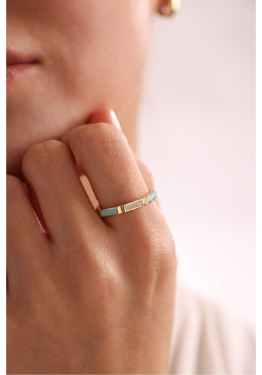 Mavi Turkuaz & Beyaz Sedef Mineli Rectang Yüzük Gianfranco