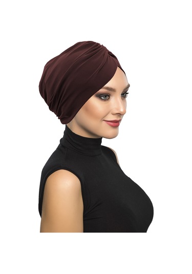 Büzme Çift Taraflı Kahverengi Hazır Türban Tesettür Havuz Bonesi Kahverengi