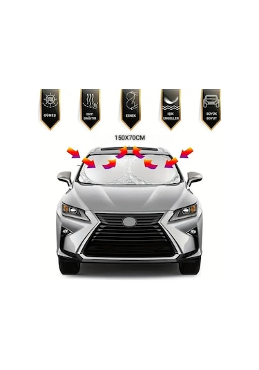 Coofbe Katlanabilir 150x70 Cm Araç Ön Cam Güneşlik Ön Cam Araç Perdesi Araç Güneş Koruyucu Oto Güneşlik 1 ADETLİ SET