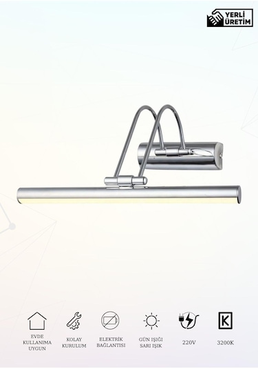 Karen Banyo 35 Cm Krom Kasa Gün Işığı, Elektrikli Banyo Ayna Tablo Aydınlatma Flüt Kuğu Led Aplik Krom