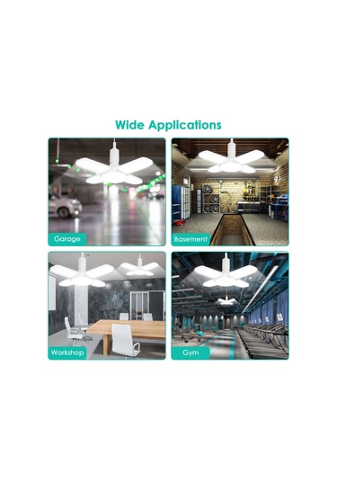 Hombey 60w Deformable Garaj Lambası, 4 Panel Açılır, 6000lm Beyaz Işık, 85-265v, E26/e27 Soket, Geniş Kapsama Beyaz