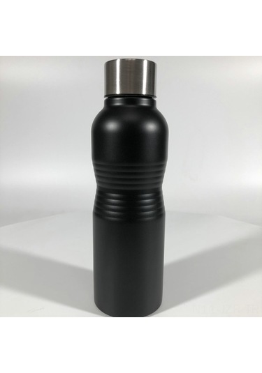 Geeroyoo Düz Gövdeli Paslanmaz Çelik Termos, 750ml Sporcu Su Matarası - Siyah Siyah