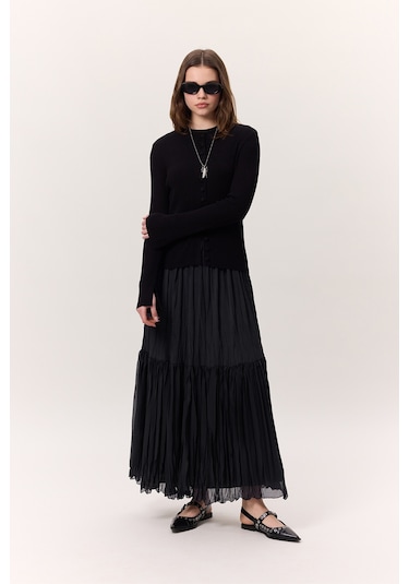 Crush Piliseli Uzun Etek Lacivert Lacivert