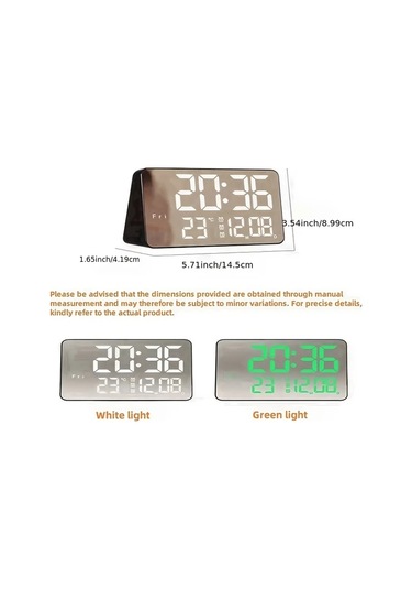 Willowhaven Siyah Beyaz Işık Usb Aynalı Led Dijital Saat - Dokunmatik Ses Kontrollü Beyaz Işıklı Siyah