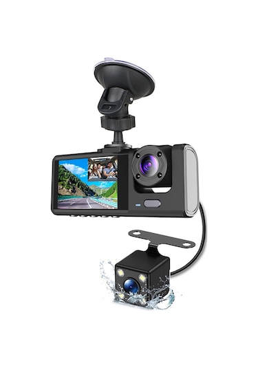 Youtek Üç Kameralı Araba Sürücü Kaydedici: Ön+arka+iç Mekan, 1080p/720p/480p, Sürekli Kayıt, Hareket Algılama, İç Kamerada Gece Görüşü Lambası