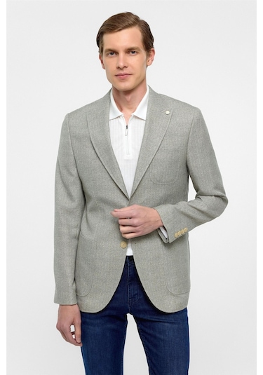 Süvari Su Yeşili Slim Fit Desenli Sivri Yaka 6 Drop Ceket