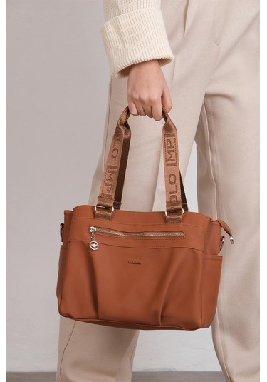 Kadın Omuz Çantası Saten Kumaş 35 25 Cm Çapraz Askılı Postacı Çanta Mega Bag Vegan Deri Kol Çantası Taba