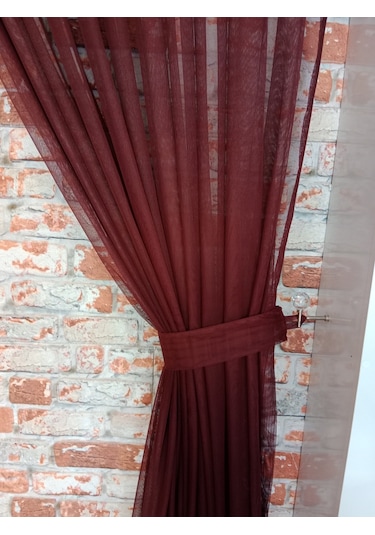 Tül Fon Perde Bordo Renk 1/3 Sık Pileli Dikim Bordo